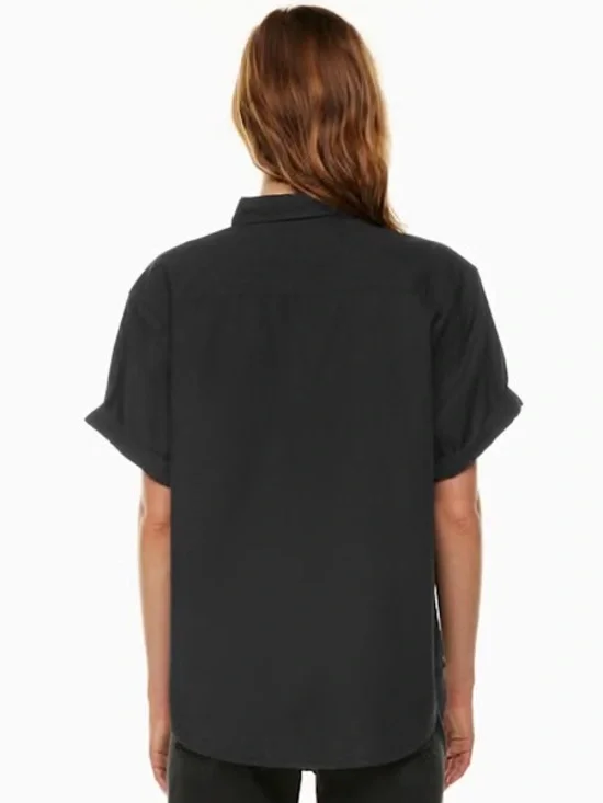 Aritzia Denim Forum the Jane shirt S black short sleeve button up timeless - Picture 12 of 13